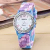 Classic Cystal Women Geneva Watches Diamond watch decoration silicone Colorful camouflage Color strap Wristwatch Fashion Quartz Clock