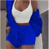 2021 Plush Tracksuit Women 3 Pieces Set Sweatshirts Sweatpants Sweatsuit Jacket Crop Top Shorts Suit Sports Suit Jogging Femme Size S-3XL