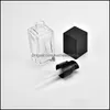 20ml 30ml 40ml clara garrafa de vidro quadrado geado com bomba preta para loção essencial oli facial água líquido f1976 drop entrega 2021 por f