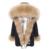 MMK Fashion Womens Parka Coat Rabbit päls foder stor tvättbjörn päls krage vinter kappa jacka lång huva armé grön säsong varm ja 201125