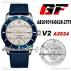 2020 GF V2 42 AAB202016/G828-277S ETA A2824 Automatic Mens Watch Blue Bezel White Dial Rubber PTBL Best Edition Watches PTBL Puretime 8A A17