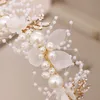 Gold Flower Pearl Headband Tiara Crown Wedding Bridal Princess Headbands Hair Jewelry Crystal Accessories Bride Headdress Headpiec2785