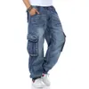 Jeans cargo da skateboard multi tasche larghi da uomo per uomo Pantaloni da jogging in denim tattico Plus Size 30-46 C1123