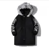 Mäns Ned Parkas 2021 Vinter Hip Hop Fashion Long Fur Collar Coat Bomull Jacka Hoodies Kläder Street Wear Outerwear Coats Warm Tjock1