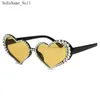خمر شكل قلب الإطار النظارات الشمسية النساء أزياء الفاخرة حجر الراين الديكور القط العينين النظارات الشمسية 1