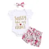 Neugeborene Baby Mädchen Kleidung Sets Sommer Kurzarm Bowtie Strampler + Shorts Kleid + Stirnband Infant Baby Mädchen Kleidung Outfit LJ201223