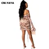 Cm.yaya tie tintura letra mulheres drapejado midi vestido fora do ombro flare manga longa bodycon sexy clube festa lápis mini ruched vestidos1