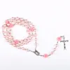 Religieuze gesimuleerde parel kralen paars rose katholieke rozenkrans ketting lange kettingen Jezus sieraden 8 N2