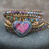 Natural Heart Stones 3 Strands Wrap Bracelets Hematite GemBead Leather Bracelet T4MD B1205