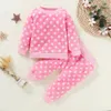 Set manica lunga bambina vestiti manica lunga punti stampa caldo comodo velluto bambini ragazza inverno abiti pigiama LJ201223