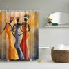 Tenda da doccia etnica Trible American African Woman Dancing Design Tende da bagno in tessuto di poliestere con ganci Orange T200711