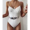 Em x fivela de fivela branca push up biquíni sexy 2020 High Cut 1pc Swimsuit Monokini Monokiny Swimwear New Bathing Suit T200708