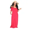 Candy Color Loose Maxi Vestidos Lady Long Dress Bohemian Women Off the Shoulder Short Sleeve Robes With Pocket T200618