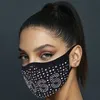 Fashion Letter Dustproof Masks Bling Diamond Protective PM2.5 Mouth Washable Reusable Women Colorful Rhinestones Shiny Face Classic Black Cotton3D filter Mask