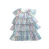 Summer -Girls Stars Ceikine Lace Tiul Sukienki Dzieci Warstwowe kolorowe kolorowe ciasto sukienka letnie dzieci ubrania urodzinowe Q5651657