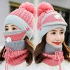 Gebreide mutsen maskers sjaal set 3 stks / set mutsen met klep masker sjaal winterwol pompon casual hoed sets feestartikelen feestmutsen CCA12628