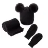 Baby hatt halsduk handskar uppsättningar vinter barn stickad hatt halsduk päls pom pom baby beanies solid färg 3 stycken set dda800