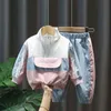 소녀를위한 패션 가을 아기 옷 어린이 코튼 자켓 바지 2pcs / 세트 캐주얼 의상 유아 의류 키즈 트랙스 211224