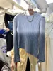 New Fashion design women's puff long sleeve gradient color knitted asymmetric bottom sweater tops jumper SMLXL