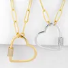 Pendentif Colliers Gold Love Heart Lasso pour femmes CZ Zircon Mousqueton Serrure Charme Punk Déclaration Bijoux De Mode Nkeq601