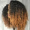 Blueless Ombre Blonde u Part Wig Kinky Curly 100% ludzkie włosy 4a Sprężone curl 250 -gęstość Peruwiańska Remy Pełna maszyna wykonana pół peruki