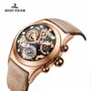 Reef Tiger/RT Mens Sport Watches Brown Leather Strap Skeleton Quartz Watches Chronograph Stop Watches RGA792 T200409