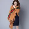 Shawl Winter Fashion Warm Striped Ponchos And Capes For Women Oversized Shawls And Wraps Cardigan Pashmina Female Bufanda Mujer Y2307y