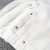 Sokotoo masculino branco buracos de cristal rasgado jeans moda magro skinny strass esticar calças de denim c1123