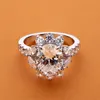 AINOUSHI 925 Sterling Silver 4 carati taglio ovale anello di fidanzamento per le donne blu o bianco Sona Diamond Wedding anelli di fidanzamento Y200106
