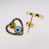 Hohe Qualität vergoldet Messing Böse Eye Hoop Ohrring Multi Farbe Micro Pave Herz Stud Post Ohrringe