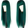 Long Silky Straight Synthetic Replacement Hair Wig Green Ombre Silk Base Wig Full Neat Bangs Heat Resistant None Lace Wigs Fashion8135801