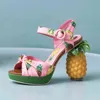 Sandaler phoentin ananas höga klackar spänne band sandaler rosa tryckta peep-tå pumpar sommar plattform skor kvinnor nyhet ft919 220121