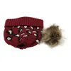 ビーニー/スカルキャップ女性ニット帽子秋冬暖かいヒョウのプリントウールの豆のキャップポンニットイヤーマフ女性のファッション