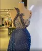 2020 Arabic Aso Ebi Luxurious Sexy Sheath Evening Dresses Beaded Pearls Prom Dresses Royal Blue Formal Party Second Reception Gowns ZJ595