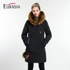 EURASIA Nueva marca Mujer Abrigo Largo Señora Invierno Parkas Estilo Chaqueta Real Cuello de piel Capucha gruesa Ropa exterior completa Cálido Y170022 201214