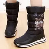 Mid-Calf Snow Boots Женская Водонепроницаемая Зимняя Обувь Платформа Резиновые Сапоги Плюшевые Самки Мотызы Мотыги Дамы Клин Мех Botas Mujer Invierno Y200915