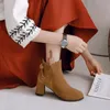 Big Size Ma'am Coarse heel Short boots Pure color boot barrel Suede high-heeled boots1