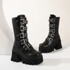 Winter Sexy Gesp Vrouwen Mid Calf Laarzen Leren Blok Hak Gothic Black Punk Style Platform Schoenen Vrouwelijke Schoenen Maat 35-42 201217