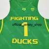 2020 New Oregon Ducks College Basketball Jersey NCAA 1 Dante Grön Svart Alla Stitched och Broderi Män Ungdomsstorlek