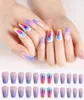 24pcs Portuguese Lavender Long Ballet Fake Nails Glitter Powder Design Press On Nail Tip Tools/Full Nail Tips Female Manicure