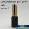 200 pcs/lot 10 ml, 15 ml, 20 ml, 30 ml, 50 ml flacon pulvérisateur en verre vide noir mat avec pulvérisateurs à brume fine pour huile essentielle