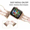 Bracelet de montre Black Pearl bracelets intelligents Bracelet de montre élastique Bracelet en cristal extensible pour Apple série 5 4 40MM 44MM femmes Bracelet Bling pour iWatch 1 2 3 38mm 42mm