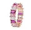2021 Kleurrijke mode -sieraden Pink Pinky Pastel Rainbow Baguette CZ Eeuwigheid Ring Engagement Band Rings 5 ​​6 7 8 9 Whole333O