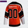 c2604 Personalizar Hombres Mujeres Niños 00 Gritty Hockey Jerseys Negro Naranja Camisa personalizada Ladies Youth Jersey cosido