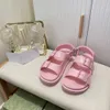 2022 Designer Women Mini Double Rubber Sandals Slides Hook Loop Flat Mule Platform Shoes Adjustable Buckle Shoe