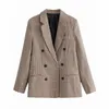 Femmes Plaid Blazers et vestes automne travail bureau dame bref costume femme mode mince Double boutonnage affaires Blazer manteaux