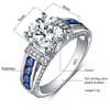 Real 925 Sterling Silver Ring Gemstones Handmade Cubic Zirconia Anel com Sapphire Casamento Engajeito Delicado Mulheres Jóias Novo B1205