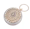 -Round Diomand Evening Bag Women Clutch Bag Gorgeous Pearl Crystal Beading Bridal Wedding Party Bags Crossbody Handbags229P