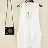 Asymmetry White Summer Long Chiffon Vests For Women Korean Fashion Sleeveless Cardigan Female Vest Waistcoat Black Jacket Coat 201027