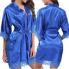 Silk Dress Ladies Kvinnors Lace Sleepwear Robe Middle Sleeces Bathrock Sexig Underkläder Nattklänning Tongs